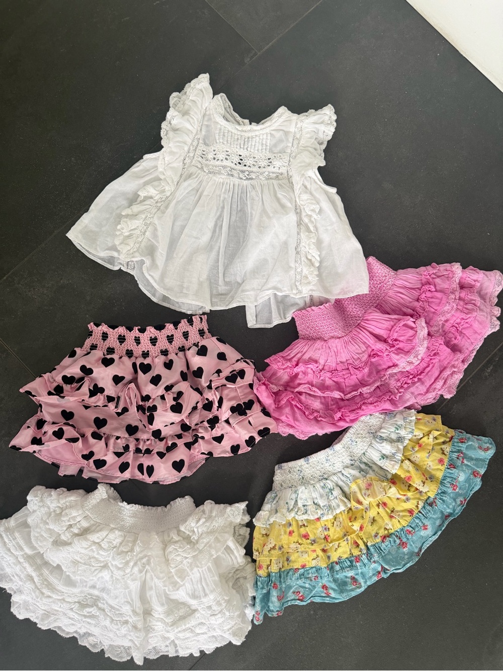 LoveShackFancy Girls Ruffled Skirt bundle with one complete outfit